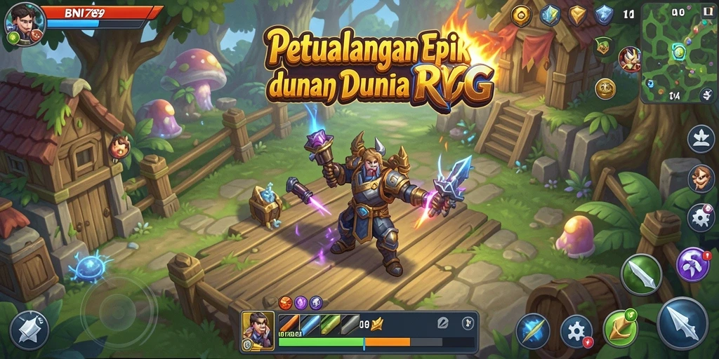 Screenshot menampilkan aksi seru dalam game RPG BNI789.