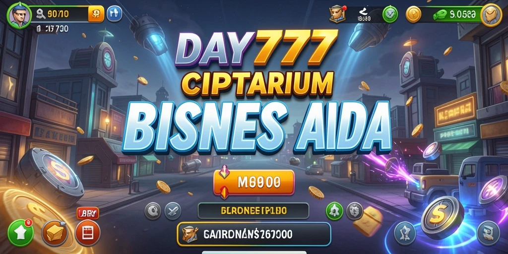 Tangkapan layar utama DAY777 yang menunjukkan gameplay membangun bisnis.