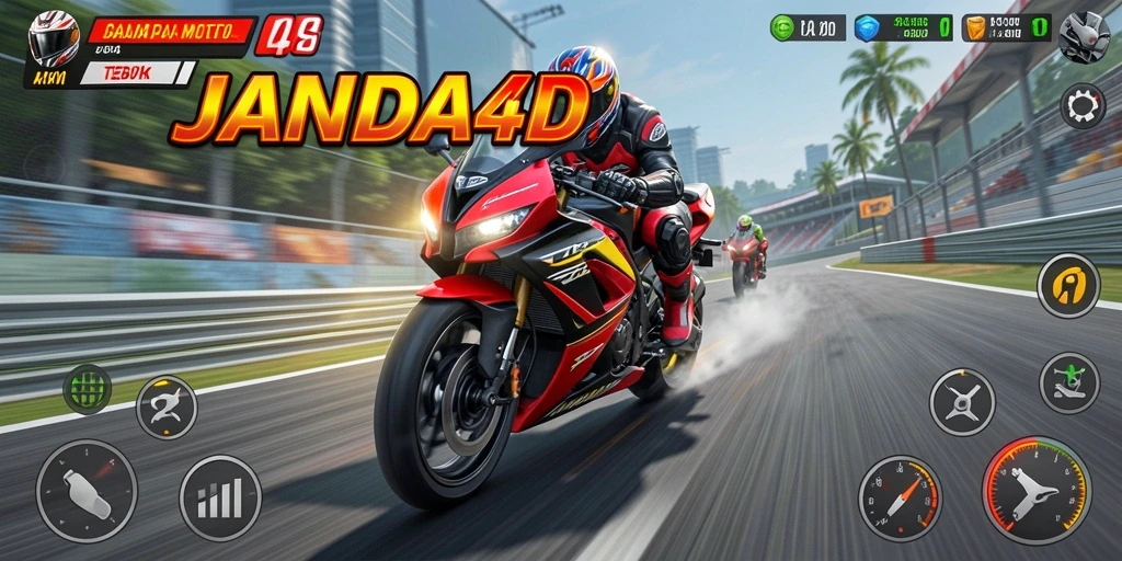 Tampilan gameplay JANDA4D yang mendebarkan dan penuh aksi balapan motor.