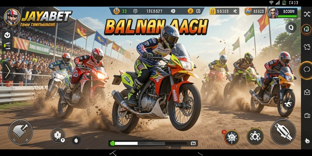 Screenshot gameplay JAYABET menampilkan balapan motor yang mendebarkan.