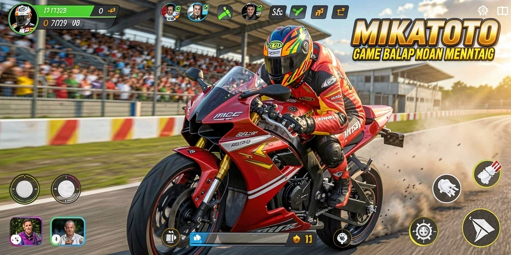 Gameplay seru MIKATOTO dengan balapan motor yang menantang.