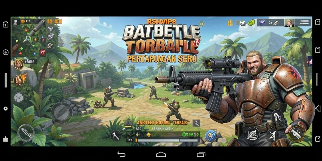 Screenshot RSNVIP8 menampilkan aksi seru dalam pertempuran Battle Royale.